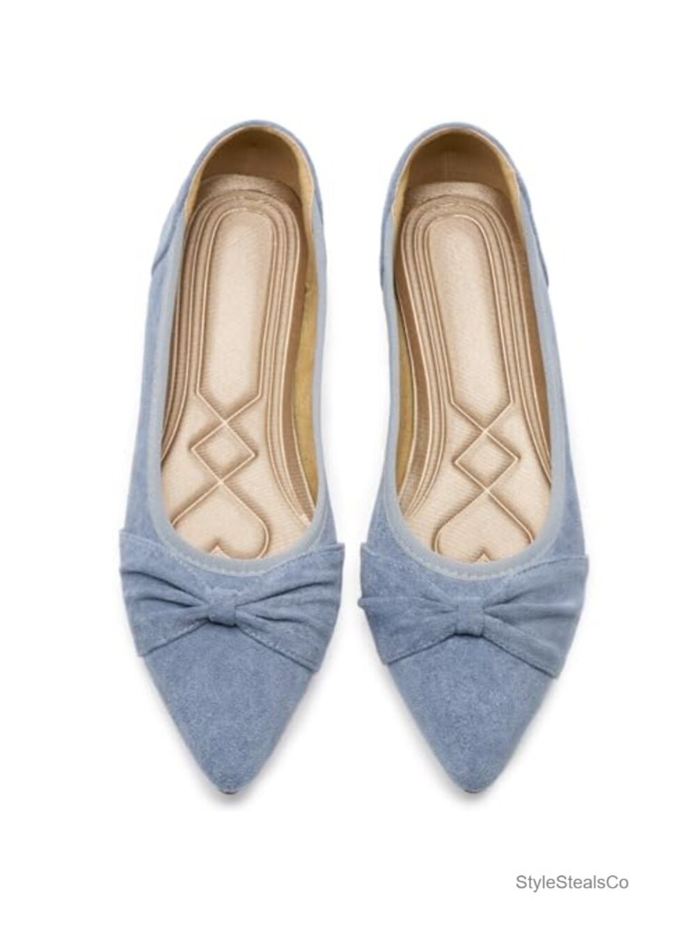 Women's Ballet Flats Pointed Toe Bow Slip On Foldable Memory Foam Faux Suede